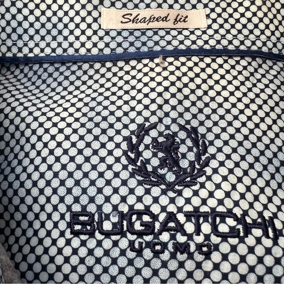 Bugatchi Shaped Fit Blue Print Short Sleeve Button Up Shirt Mens Medium - Picture 2 of 7